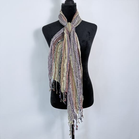 Loose Weave Scarf Wrap‎ Multicolor Fringe 100% Cotton Lightweight Boho 65" x 16" - Picture 1 of 5